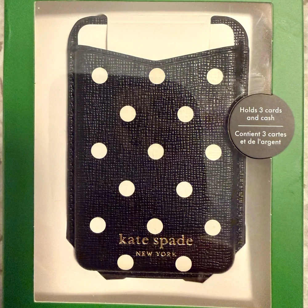 Kate Spade Black with White Polka Dot magsafe Card Holder New in box.
